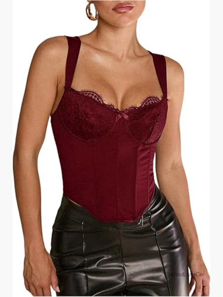 Lace Sleeveless Corset Bustier Crop Top With Bow & Underwire